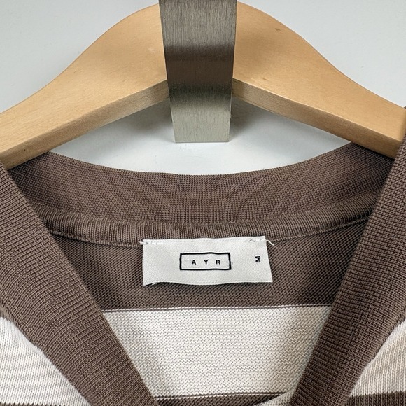 AYR The Early Mornings Striped Top Womens M Brown Ivory - Picture 3 of 12